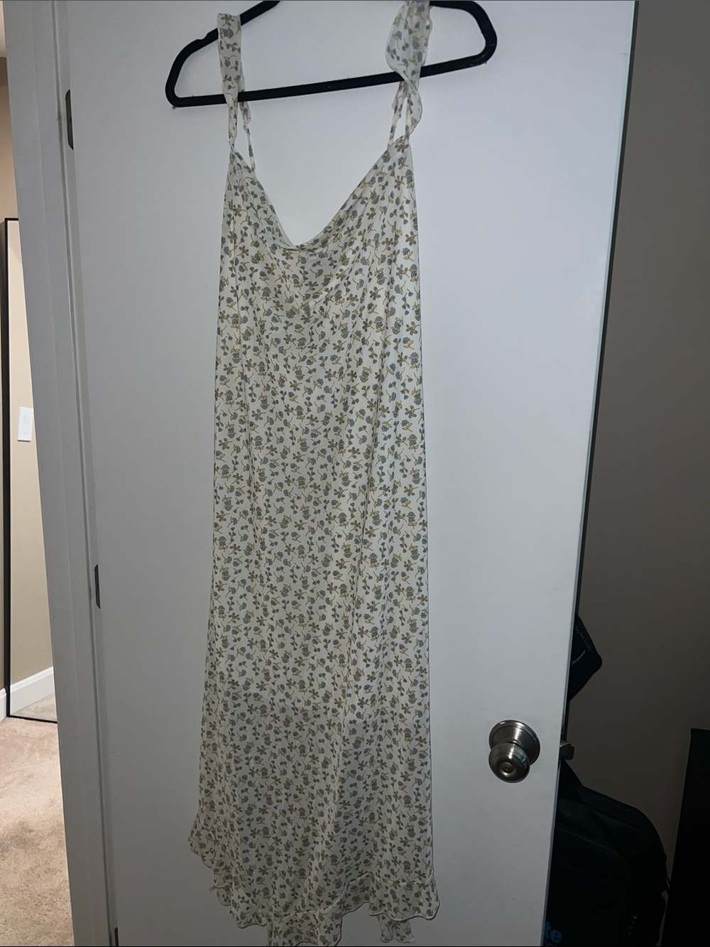 Light Floral Cream Maxi Slip Dress with Olive Print